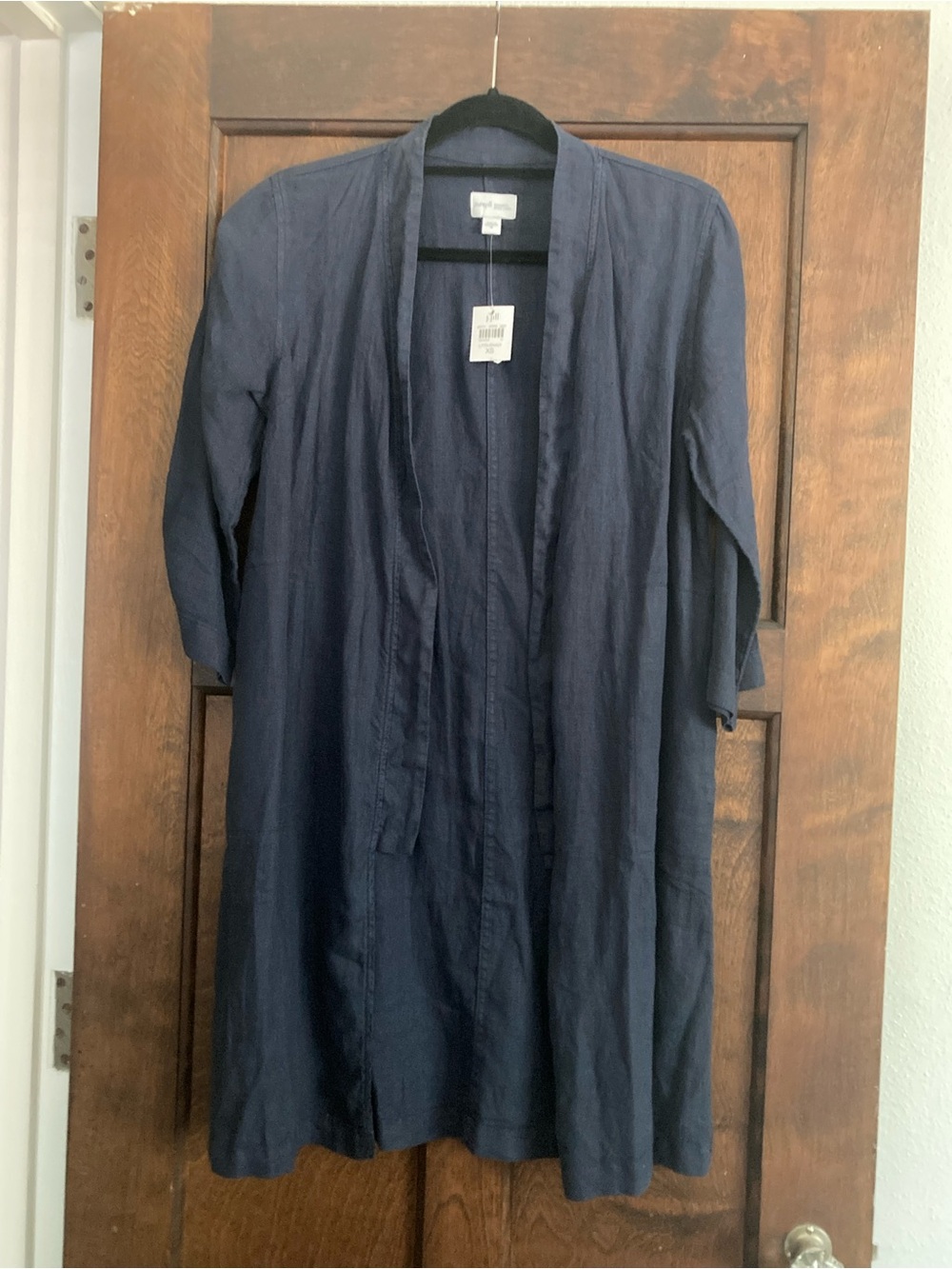 J. Jill Navy Open-Front Lightweight Linen Duster